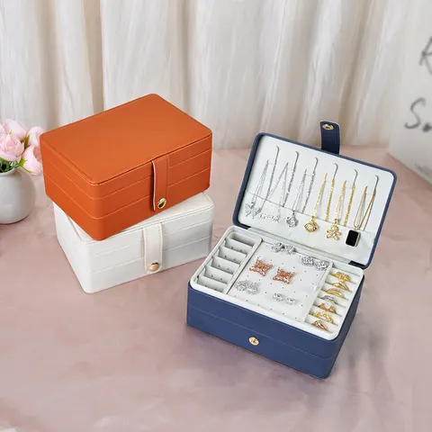 Portagioie in Pelle Vintage di Fascia Alta Organizzatore a 3 Strati di Grande Capacità Per Orecchini Anelli Collane Con Chiusura in Metallo Regalo Donna