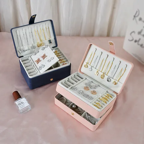 Portagioie in Pelle Vintage di Fascia Alta Organizzatore a 3 Strati di Grande Capacità Per Orecchini Anelli Collane Con Chiusura in Metallo Regalo Donna