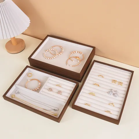 Walnut Wood Jewelry Display Tray Velvet Lining Drawer Storage Box For Necklace Earring Ring Bracelet Jewelry Organizer