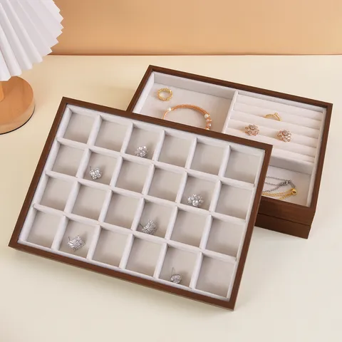 Walnut Wood Jewelry Display Tray Velvet Lining Drawer Storage Box For Necklace Earring Ring Bracelet Jewelry Organizer