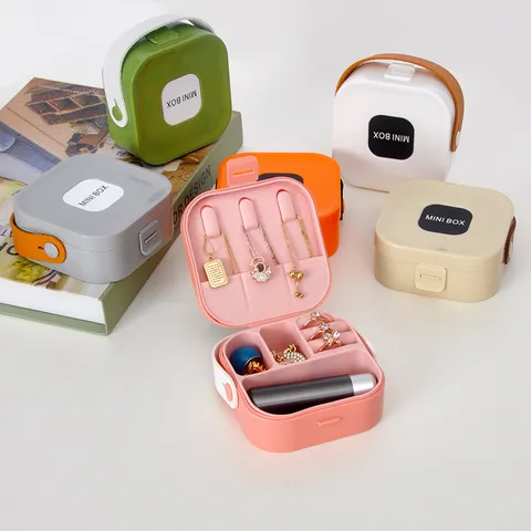 Portable Mini Jewelry Box Travel Storage Case For Rings Earrings Necklaces Lipstick Plastic Organizer With Handle