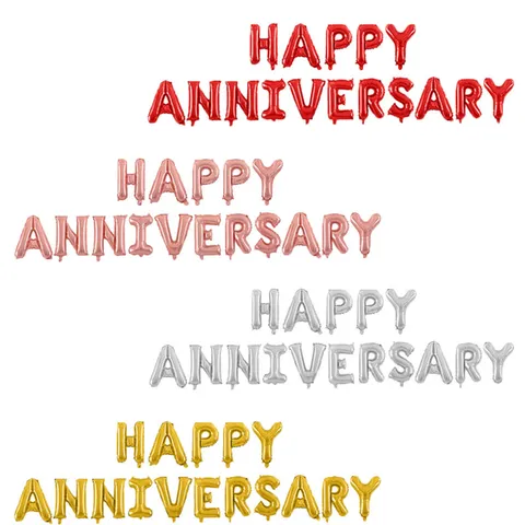 16 Inch Happy Anniversary Foil Balloon Set Alphabet Banner For Wedding Anniversary Party Home Decoration Metal Luster