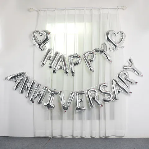 16 Inch Happy Anniversary Foil Balloon Set Alphabet Banner For Wedding Anniversary Party Home Decoration Metal Luster