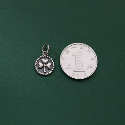 Ciondolo a Piastra Rotonda in Argento Sterling 925 con Trifoglio Portafortuna Retrò Antico Fai da Te Ciondoli per Bracciale Collana