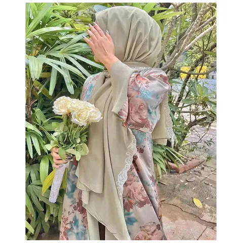 Women Summer Pearl Chiffon Hijab Fashion Embroidered Lace Border Solid Color Muslim Headscarf Long Scarf Shawl Wrap