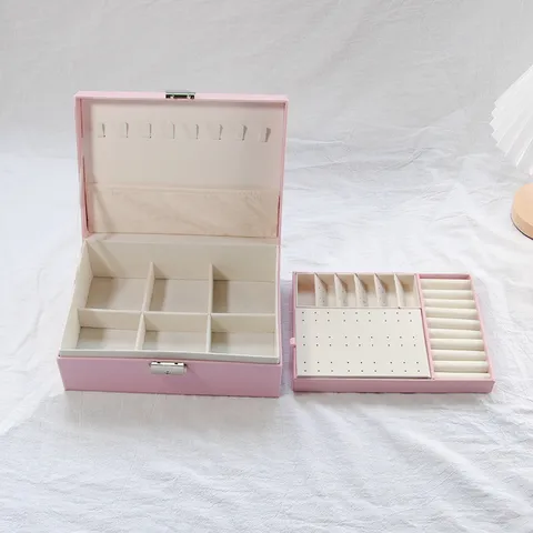 Portagioie in Pelle PU a Doppio Strato Scatola Organizer per Gioielli di Grande Capacità Con Serratura per Anelli Orecchini Collane Regalo Donna