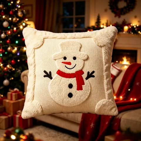 Christmas Plush Pillowcase Quilted Creative Holiday Decor Snowman Reindeer Santa Claus Tree Throw Cushion Cover For Sofa Living Room