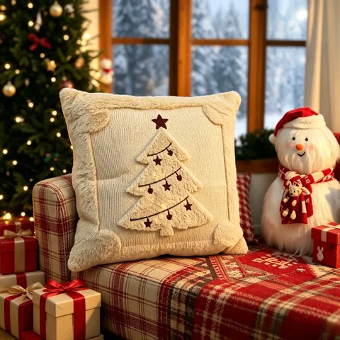 Christmas Plush Pillowcase Quilted Creative Holiday Decor Snowman Reindeer Santa Claus Tree Throw Cushion Cover For Sofa Living Room