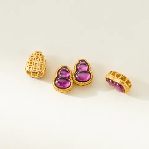 925 Sterlingsilber Vergoldet Amethyst Kürbis Abstandsperle Inlaid Lila Edelstein DIY Schmuckherstellung Zubehör