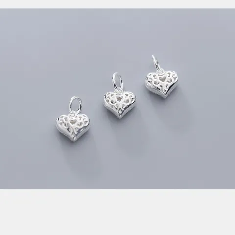Colgante de Corazón Calado Minimalista de Plata de Ley 925 Dijes para Fai da Te Fabricación de Joyería Artesanal Accesorios