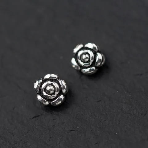 S925 Sterling Silver Rose Flower Spacer Beads Vintage Thai Silver Flat Beads DIY Handmade Jewelry Accessories Making Components
