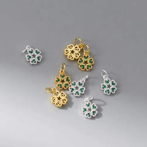 S925 Sterling Zilver Hol Vijfbladig Bloem Hanger Klein Groen Strass Ingelegd Charm Voor DIY Sieraden Maken Accessoires