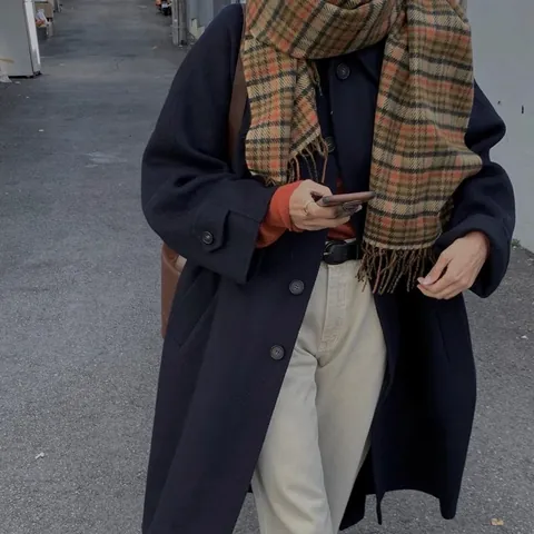 Écharpe Écossaise Rétro Femme Châle Hiver Chaud Épais Tartan Enveloppant Avec Franges Automne Hiver Style Coréen Cadeau