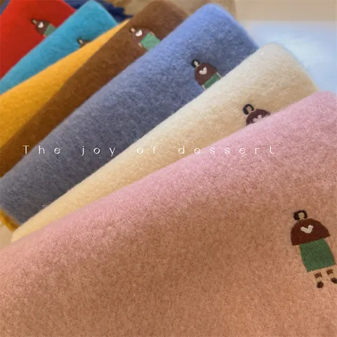 Korean Style Wool Blend Embroidered Girl Large Scarf For Women Autumn Winter Thickened Warm Tassel Shawl Elegant Fashion Wrap