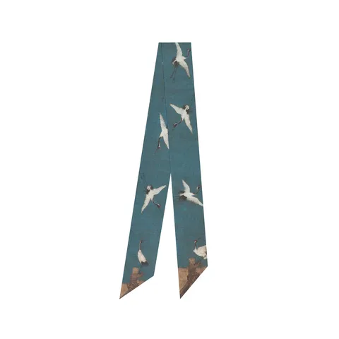 Vintage Chinese Style Narrow Long Scarf Hairband Dunhuang Crane Print Satin Scarf For Women Bag Ribbon Neck Tie Decorative Ribbon
