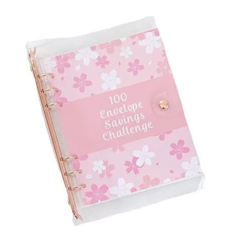 100 Envelope Savings Challenge Binder A5 PVC Hojas Sueltas Planificador de Presupuesto Patrón de Sakura Carpeta de Ahorro con Sobres para Ahorrar Dinero Regalo