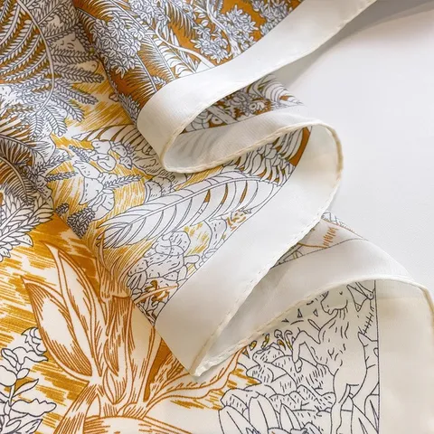 Women Floral Print Faux Silk Square Scarf Chic Botanical Pattern Small Neck Scarf Professional Elegant Head Scarf For Ladies