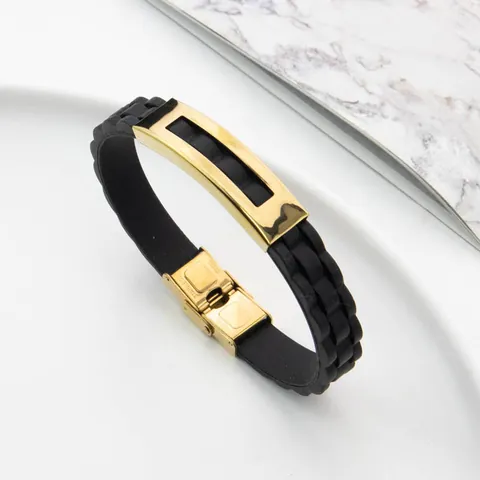 Men Fashion Punk Stainless Steel Silicone Bracelet Geometric Polished Hollow Cuff Bangle Personality Daily Jewelry For Men Women