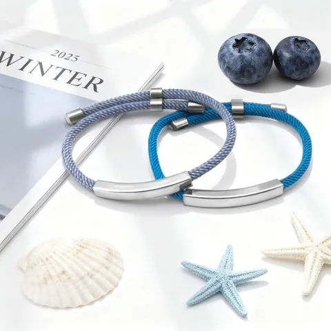 Pulsera Minimalista de Cuerda Milán de Acero Inoxidable Cordón Trenzado Ajustable Barra de Identificación Grabable Regalo Joyería Unisex
