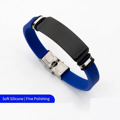 Minimalist Stainless Steel Silicone Bracelet For Men Women Geometric Polished Blank ID Identification Bar Plate Adjustable Sport Bangle Jewelry Gift