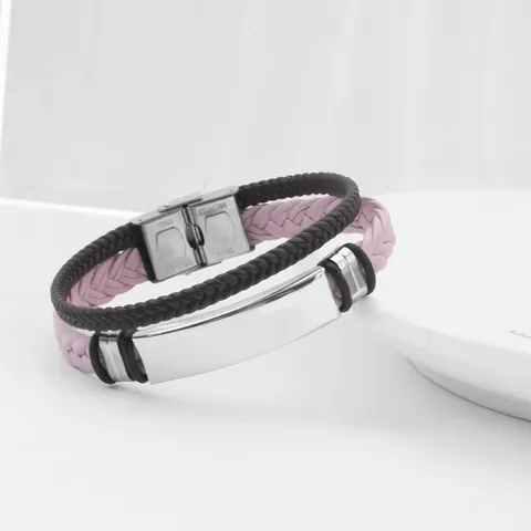 Edelstahl Kunstleder Geflochtenes Armband Für Herren Damen Blank Bar Geometrische Einfache Manschette Schmuck Geschenk