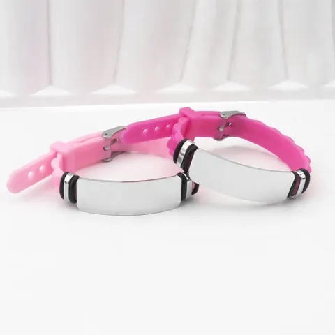 Minimalist Stainless Steel Silicone Bracelet For Men Women Polished Blank Plate Adjustable Id Wristband CoupIe Jewelry Gift