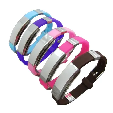 Fashion Adjustable Silicone Titanium Steel Couple Bracelet Polished Stainless Steel Metal Plate Wristband For Bestie Students Everyday Jewelry