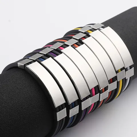 Minimalist Titanium Steel Silicone Bracelet For Men Women Blank ID Plate Adjustable Couple Wristband Sport Bangle Gift