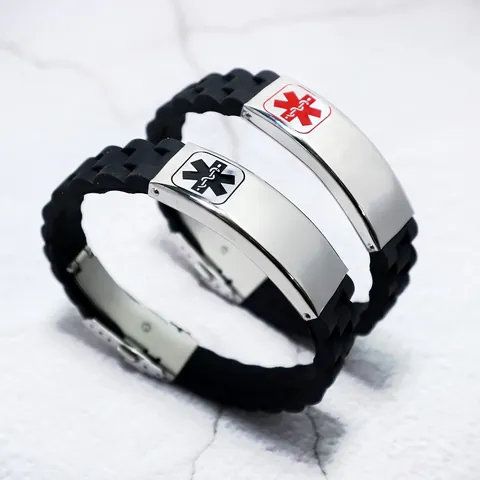 Men Medical Alert Bracelet Stainless Steel Plate Silicone Wristband Emergency Star Of Life Symbol Sporty Jewelry Accessory