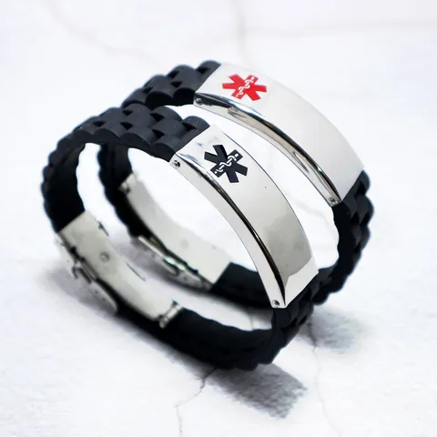 Men Medical Alert Bracelet Stainless Steel Plate Silicone Wristband Emergency Star Of Life Symbol Sporty Jewelry Accessory