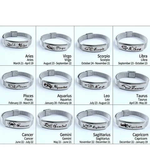 Zodiac Signs Couple Bracelet Titanium Steel Minimalist Mesh Band Bangle For Men Women Aries Gemini Leo Libra Jewelry Gift