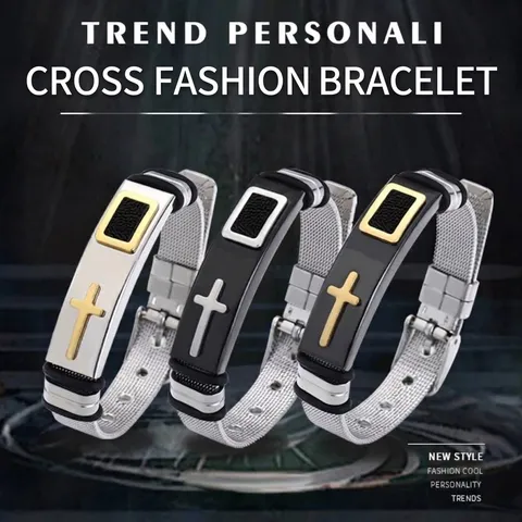 Religious Cross Bracelet Stainless Steel Adjustable Mesh Band Fashion Jewelry For Men Women Gold Silver Black Plated Wristband Gift