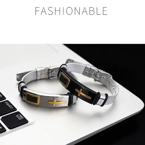 Religious Cross Bracelet Stainless Steel Adjustable Mesh Band Fashion Jewelry For Men Women Gold Silver Black Plated Wristband Gift