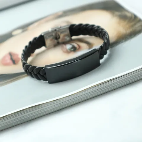 Vintage Gevlochten Kunstleren Armband Voor Heren Titanium Staal Vergulde Metalen Plaat Wrap Armband Sieraden