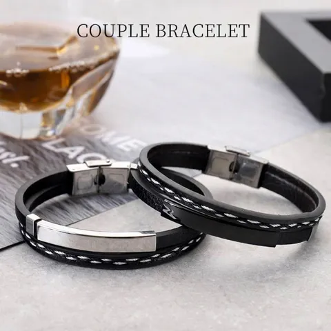 Retro Punk Edelstahl Geflochtenes Lederarmband Mehrlagig ID Steg Manschette Armband Lässig Charm Schmuck Geschenk Für Paare Unisex