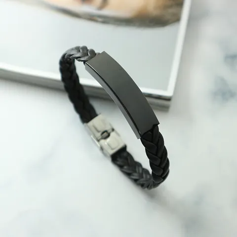 Vintage Gevlochten Kunstleren Armband Voor Heren Titanium Staal Vergulde Metalen Plaat Wrap Armband Sieraden