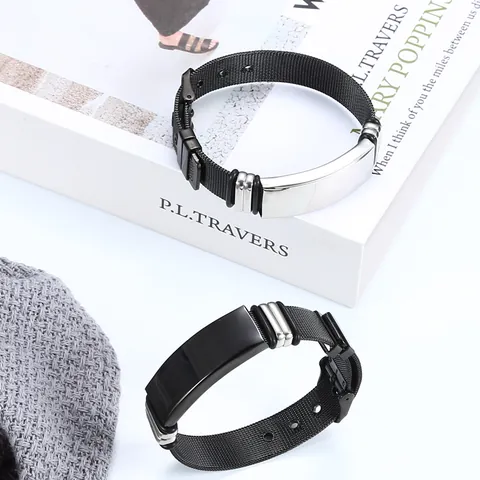 Hip Hop Titanium Steel Mesh Band Bracelet For Men Women Polished Blank ID Bar Clasp Adjustable Milanese Loop Jewelry