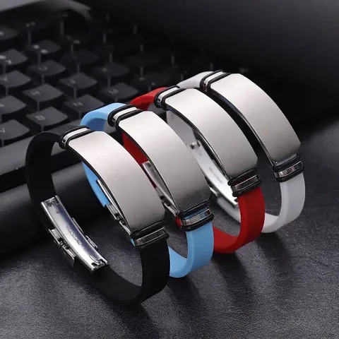 Sport Silicone Stainless Steel Bracelet For Men Women Engravable Identification Bangle Minimalist Basketball Wristband Fashion Jewelry