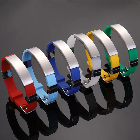 Minimalist Silicone Stainless Steel Bracelet Sport Wristband For Men Women Adjustable Metal Plate Jewelry ID Bracelet