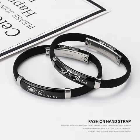 Zodiac Constellation Bracelet Silicone Stainless Steel Bangle For Men Women Student Minimalist Adjustable Couple Jewelry Gift