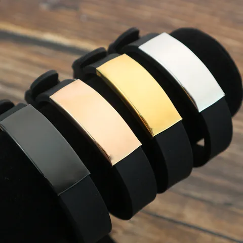 Minimalist Stainless Steel Silicone Bracelet For Men Unisex Blank ID Nameplate DIY Engravable Cuff Bracelet Fashion Commuting Jewelry Gift
