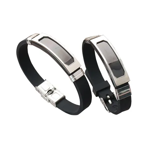 Trendy Stainless Steel Silicone Bracelet For Men Women Polished Blank Metal Plate Punk Style Adjustable Wrist Cuff Jewelry