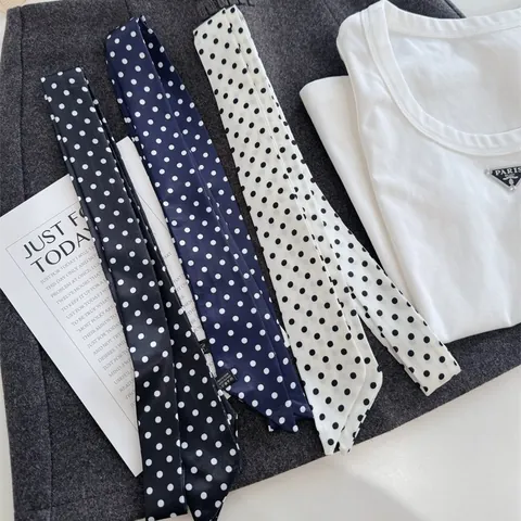 Koreaanse Stijl Polka Dot Luipaardprint Smalle Sjaal Voor Dames Polyester Haarband Nekdoek Tas Accessoire Elegante Sjaal Bedrukte Hoofdband