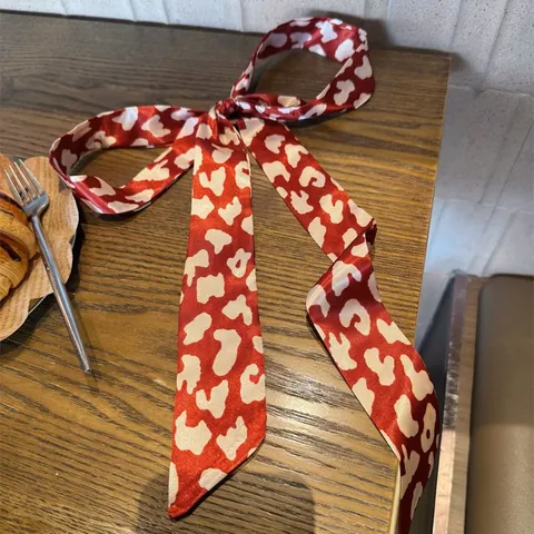 Koreaanse Stijl Polka Dot Luipaardprint Smalle Sjaal Voor Dames Polyester Haarband Nekdoek Tas Accessoire Elegante Sjaal Bedrukte Hoofdband