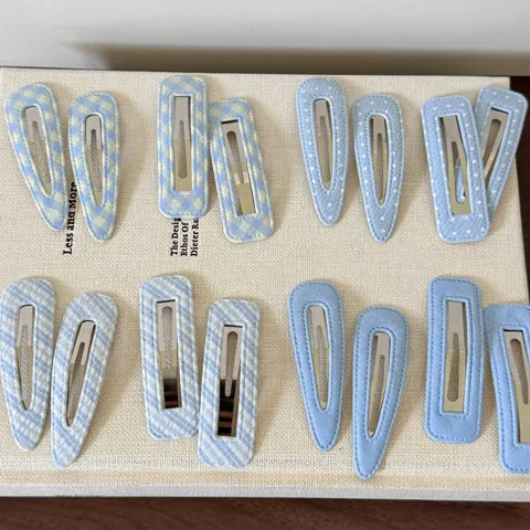 Fermagli per Capelli BB Donna Blu Mare a Quadretti Pois Tessuto di Poliestere Cotone Avvolto Forcine in Metallo Accessori Dolci