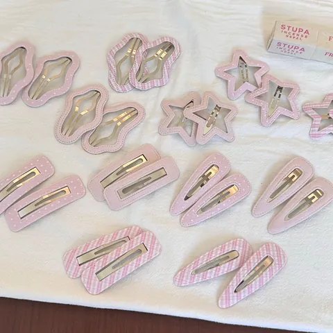 Douce Nuage Étoile Carré Goutte D'eau Pinces À Cheveux Mélange De Coton Tissu Métal BB Snap Clips Motif À Carreaux Rose Épingles À Cheveux Femmes