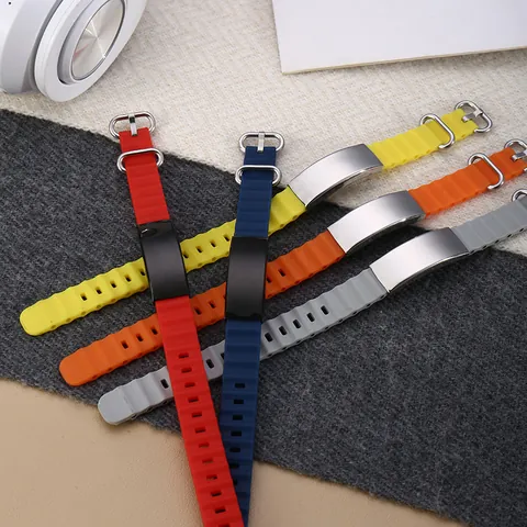 Minimalist Silicone Stainless Steel Sports Bracelet Unisex Ocean Wave Strap Polished Titanium Steel ID Bracelet Jewelry