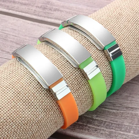 Adjustable Silicone Sports Bracelet With Polished Stainless Steel ID Tag For DIY Engraving Unisex Minimalist Wristband Jewelry