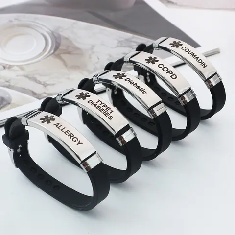 Verstellbares Medizinisches Notfallarmband Edelstahl Silikon Identifikations-Armband Für Damen Herren Notfallschmuck