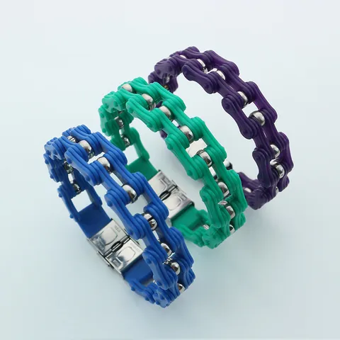 14mm Bicycle Chain Bracelet Stainless Steel Silicone Hip Hop Jewelry For Men Women Punk Motorcycle Wristband Chain Hand Jewelry
